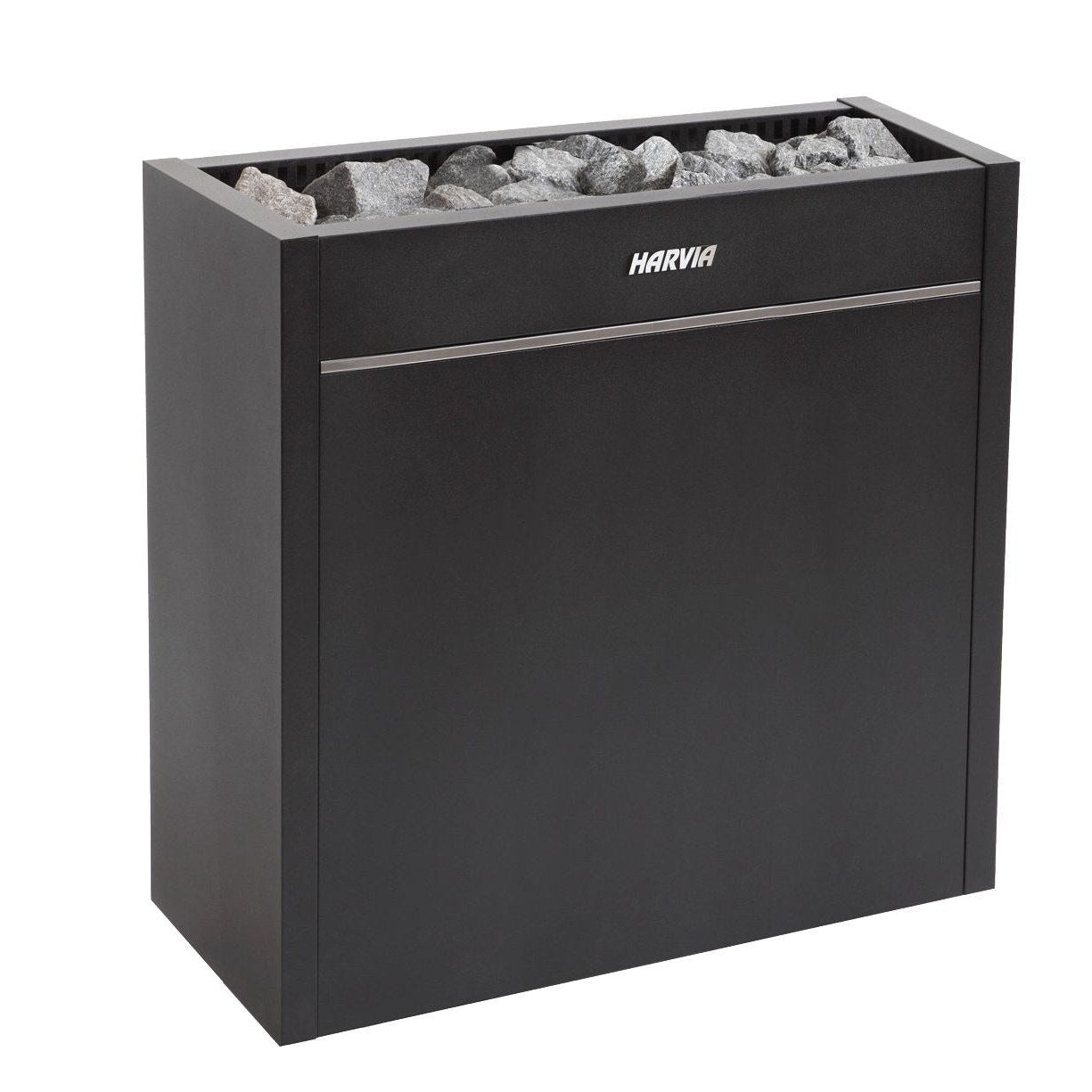 Harvia Virta Pro HL160E electric sauna heater in graphite black, with the stone space loaded