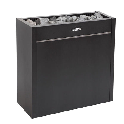 Harvia Virta Pro HL160E electric sauna heater in graphite black, with the stone space loaded