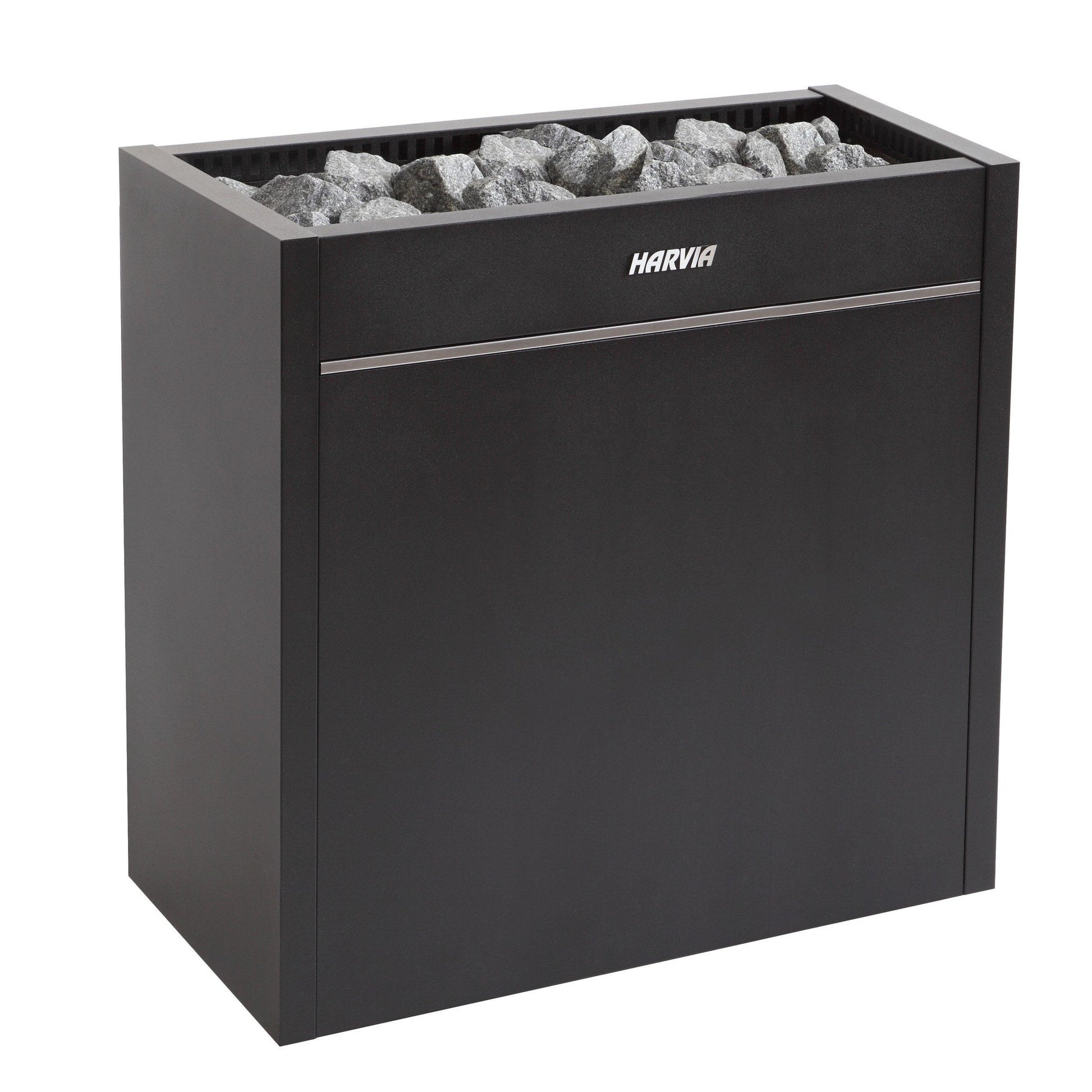 Harvia Virta Pro HL200E electric sauna heater in graphite black, with the stone space loaded