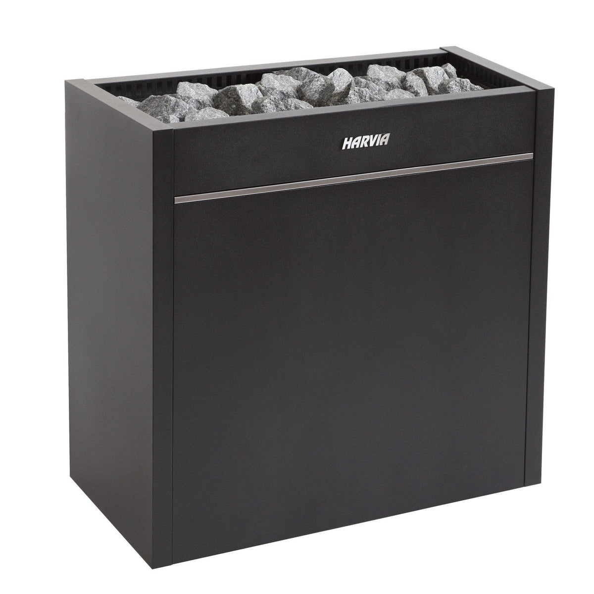 Harvia Virta Pro HL200E electric sauna heater in graphite black, with the stone space loaded
