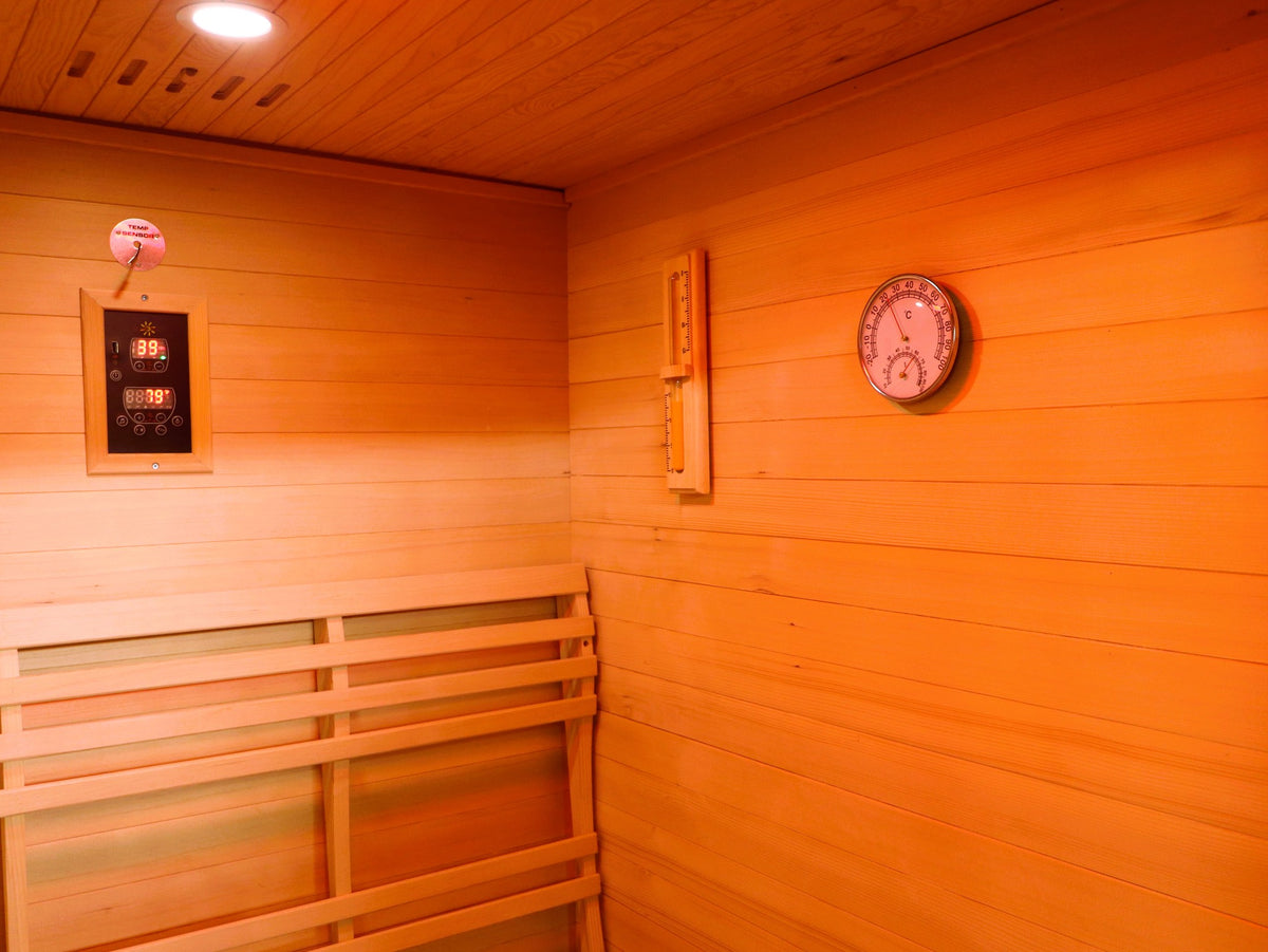 Control panel, sand timer, hygrometer and ceiling light inside the SunRay Bristow (interior shared with the Eagle)
