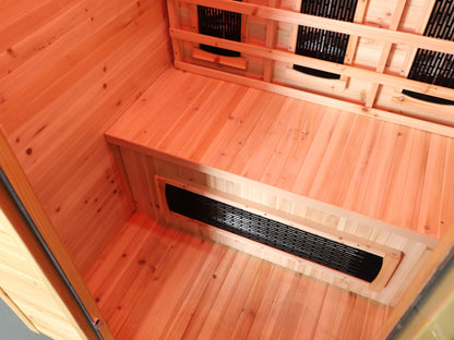 SunRay Burlington bench seen from above, with the infrared panel set in the bench front and more panels behind the backrest