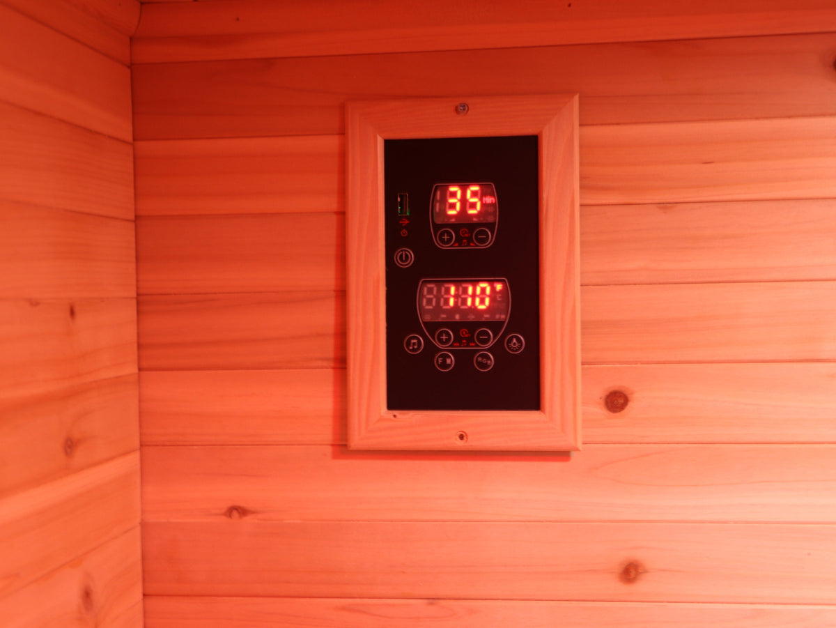 Digital control panel on the hemlock wall of the SunRay Burlington