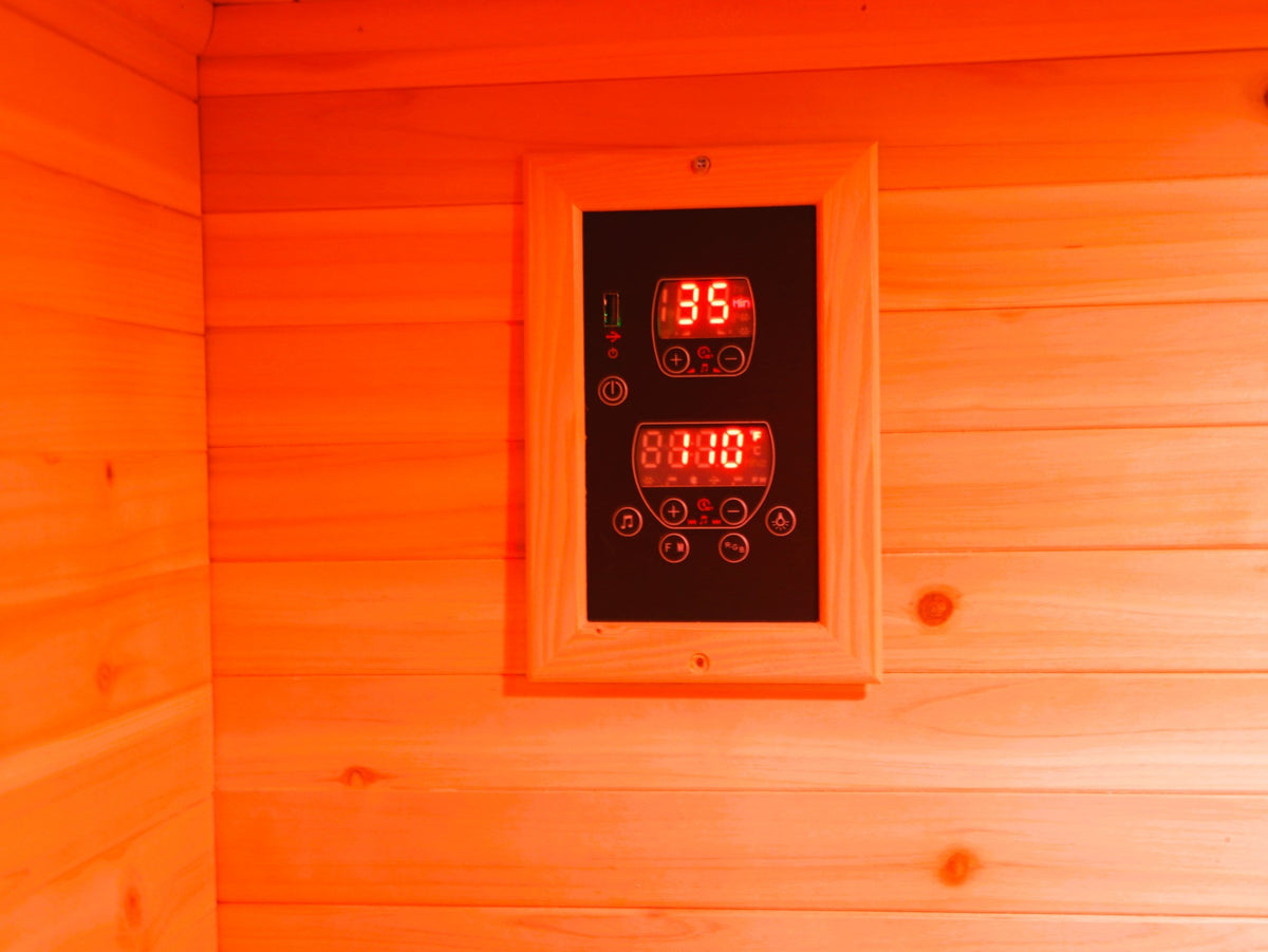 Digital control panel on the hemlock wall of the SunRay Cayenne