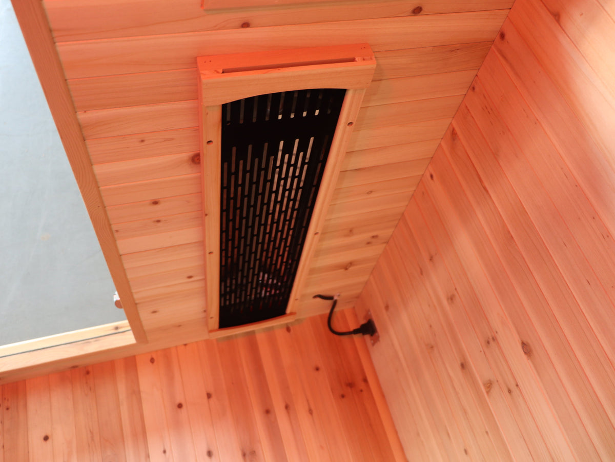 Infrared heater panel in the front corner of the SunRay Cayenne beside the door