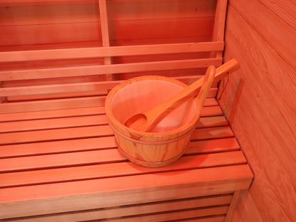 Bucket and ladle on the slatted bench inside the SunRay Freeport