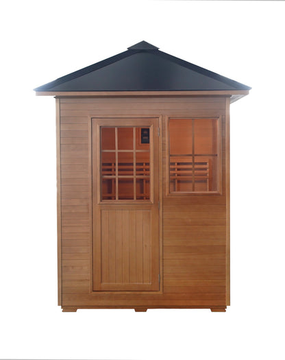 SunRay Freeport front view on white: wooden door with a multi-pane window beside a front window, under a pitched roof