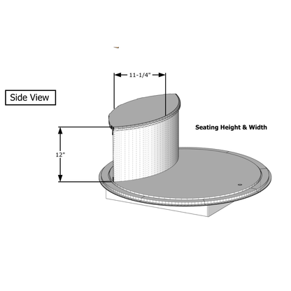 LeisureCraft drawing of the Baltic Plunge Tub seat: the molded HDPE bench 12 inches high and 11.25 inches wide along one side of the liner