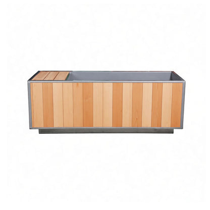 The Flow Cold Plunge in the clear cedar exterior finish option, LeisureCraft's own render on white