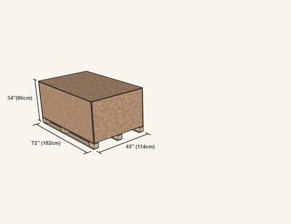 Shipping crate drawing for The Polar Plunge Tub, 34 by 72 by 45 inches on a pallet