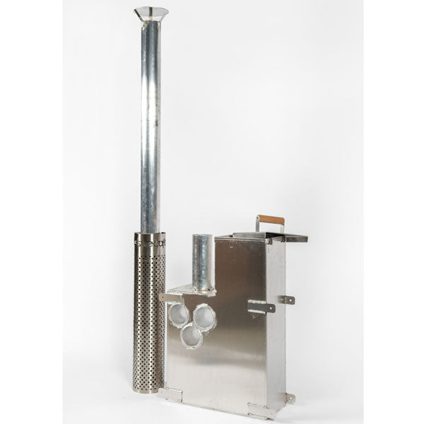 LeisureCraft's aluminum inside hot tub heater for the Starlight on its own: welded aluminum firebox, lid with a wooden handle, perforated shield and chimney stack