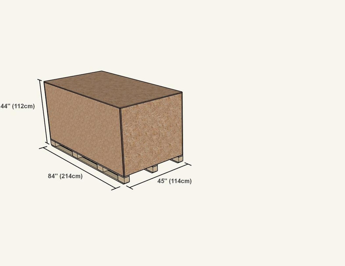 Shipping crate dimensions for the Starlight hot tub: 84 by 45 by 44 inches