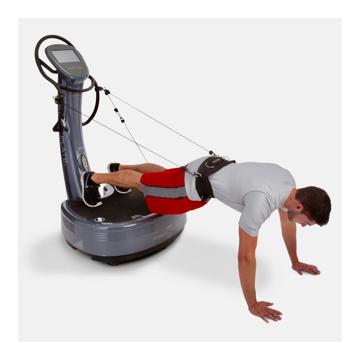 Power Plate Cable Accessory Kit waist belt clipped to proMotion cables during a plank