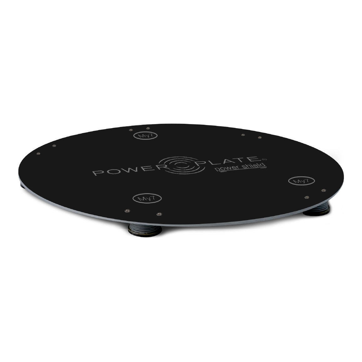 Power Plate my7 my8 Power Shield in black, round isolation platform with My7 mounting circles