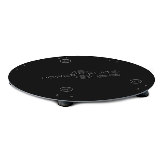 Power Plate my7 my8 Power Shield in black, round isolation platform with My7 mounting circles