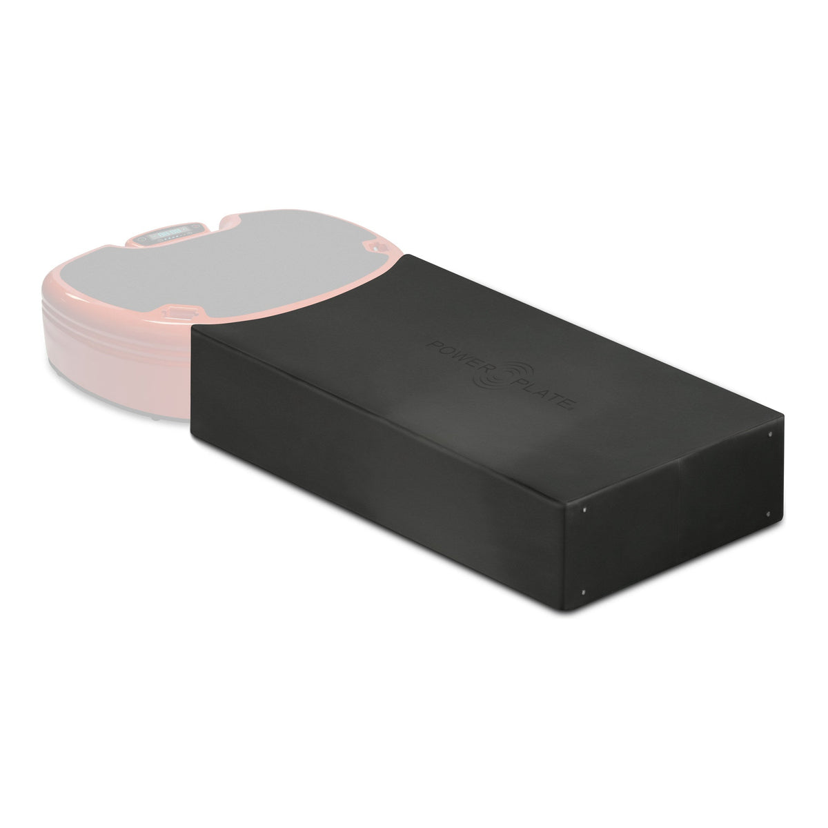 Power Plate Deluxe Support Cushion with its concave end meeting the edge of a Power Plate MOVE