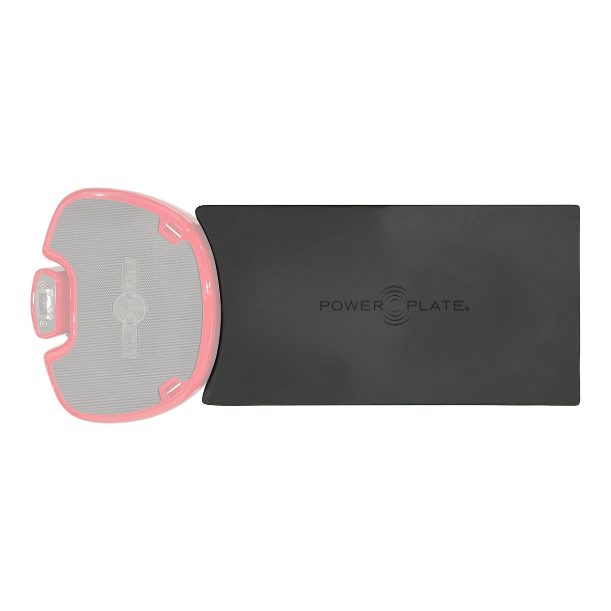 Power Plate Deluxe Support Cushion from above, concave end matching the contour of a Power Plate MOVE