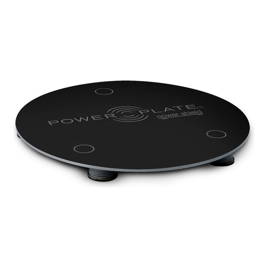 Power Plate my Series Power Shield in black, round isolation platform with three rubber feet