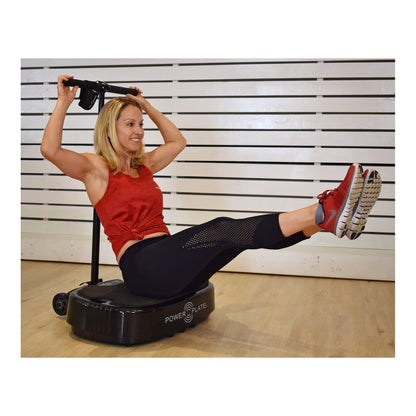 Personal Power Plate Stability Bar handle used overhead during a seated core exercise
