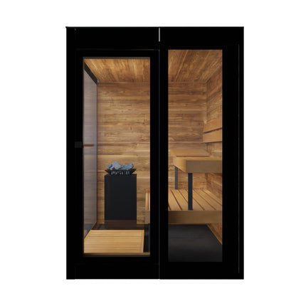 ThermaSol Vera outdoor sauna cabin, front elevation on a white background