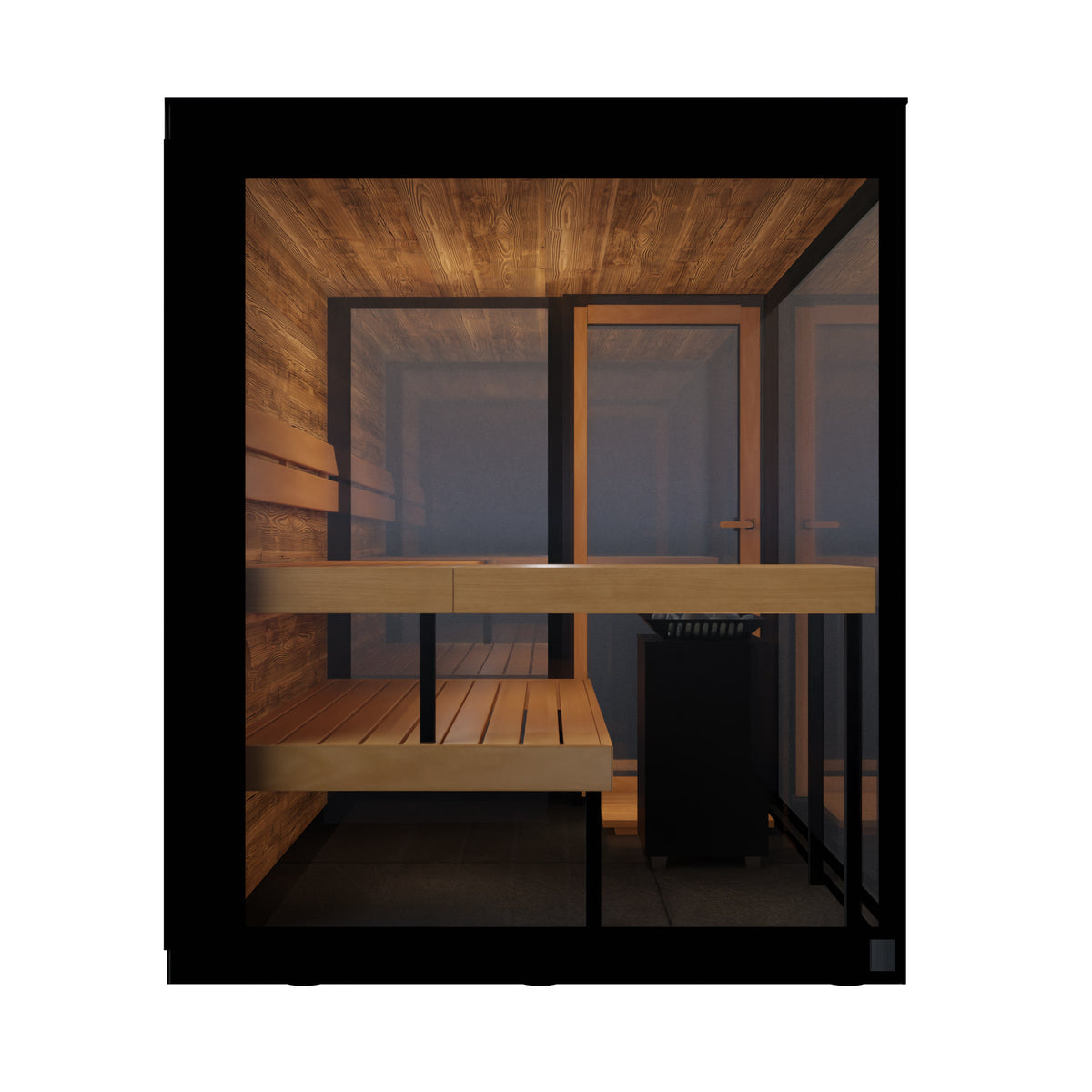 ThermaSol Vue outdoor sauna cabin, side elevation