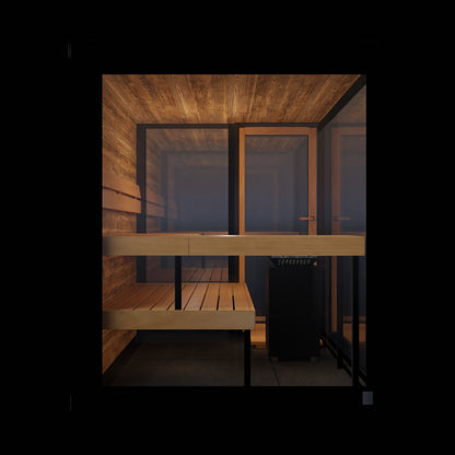 ThermaSol Vue outdoor sauna cabin, side elevation